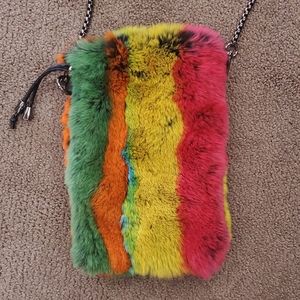 Rainbow Rex Rabbit Fur Cross Body Pouch
